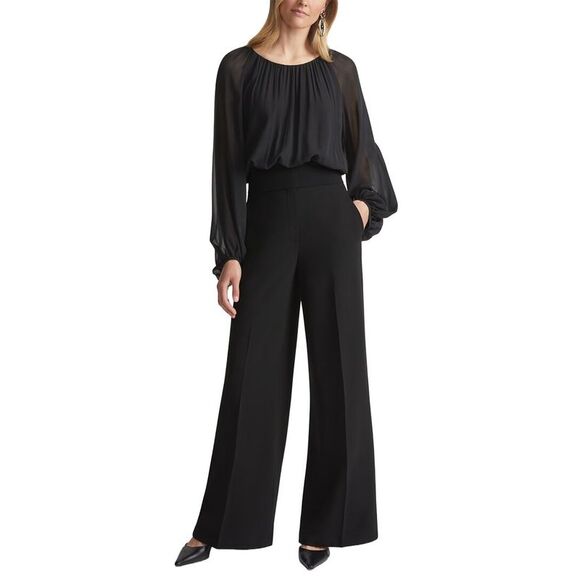 Lafayette 148 New York Womens Plus Gathered Neck Balloon Silk Blouse, Black - Picture 3 of 4